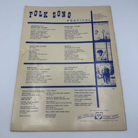 Peter Paul & Mary In The Wind 1963 Folk Song Sheet Music Book Guitar Chords - Picture 3 of 6